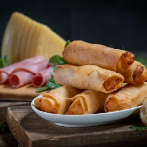 CRISPY HAM AND CHEESE ROLLS