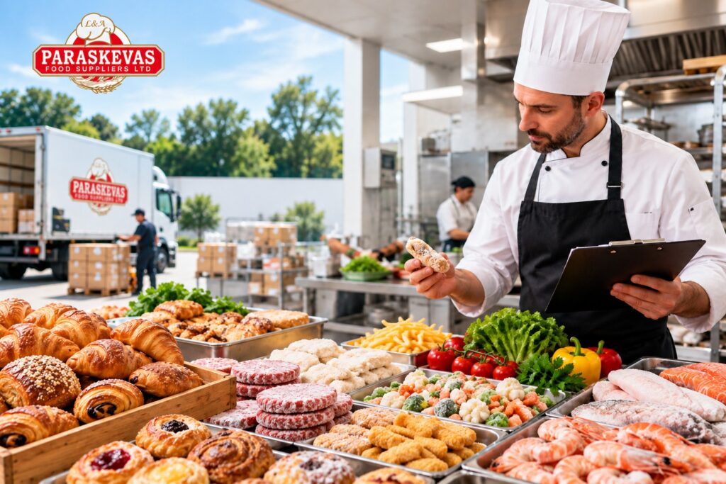 Σεφ ελέγχει προϊόντα τροφίμων από έναν αξιόπιστο προμηθευτή τροφίμων για εστιατόρια στην Κύπρο.
